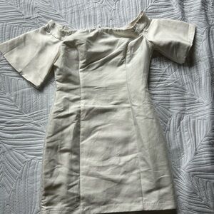 DO+BE Cream Off-Shoulder Flutter Sleeve Mini Dress